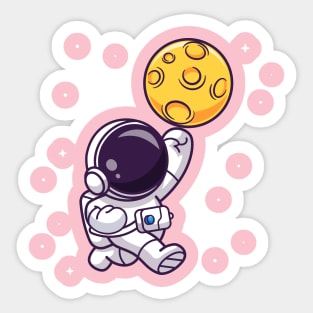 Cute Astronaut Smashing Moon Cartoon Sticker